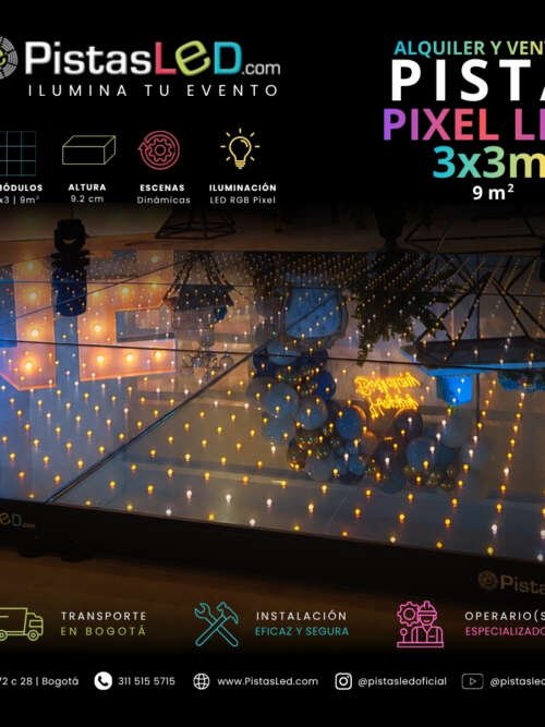 Alquiler de Pista de Baile Pixel LED 3x3 - 9 m2 (20-30 invitados)