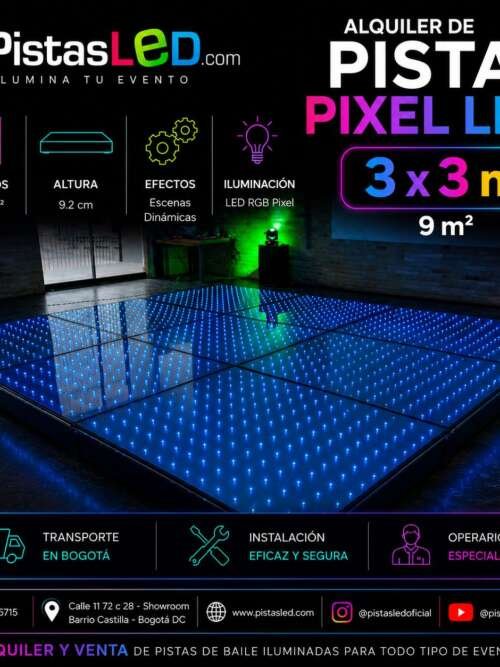 Alquiler de Pista de Baile Pixel LED 3x3 - 9 m2 (20-30 invitados)