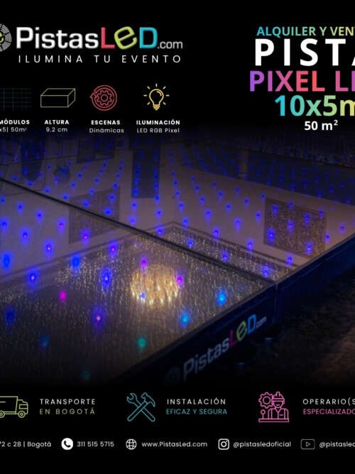 Alquiler de Pista de Baile Pixel LED 10×5 – 50 m2 (200-200 invitados)