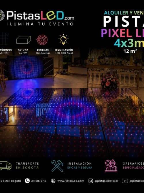 Alquiler de Pista de Baile Pixel LED 4x3 - 12 m2 (40-50 invitados)