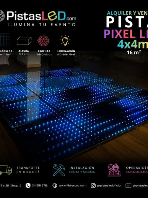 Alquiler de Pista de Baile Pixel LED 4×4 – 16 m2 (60-70 invitados)