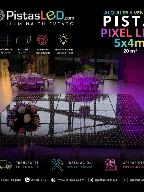 Alquiler de Pista de Baile Pixel LED 5×4 – 20 m2 (80-90 invitados)