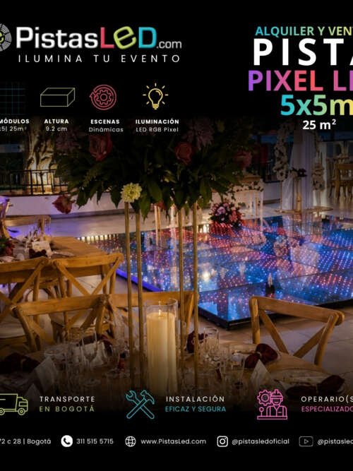 Alquiler de Pista de Baile Pixel LED 5×5 – 25 m2 (100-110 invitados)