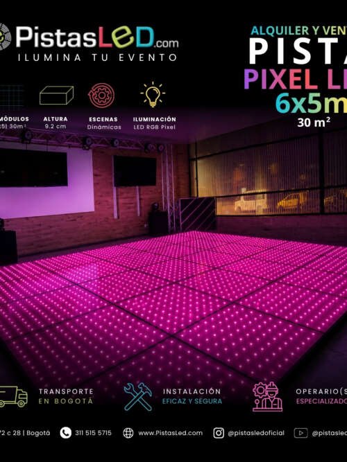 Alquiler de Pista de Baile Pixel LED 6×5 – 30 m2 (120-130 invitados)