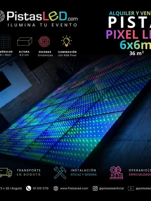 Alquiler de Pista de Baile Pixel LED 6×6 – 36 m2 (140-150 invitados)