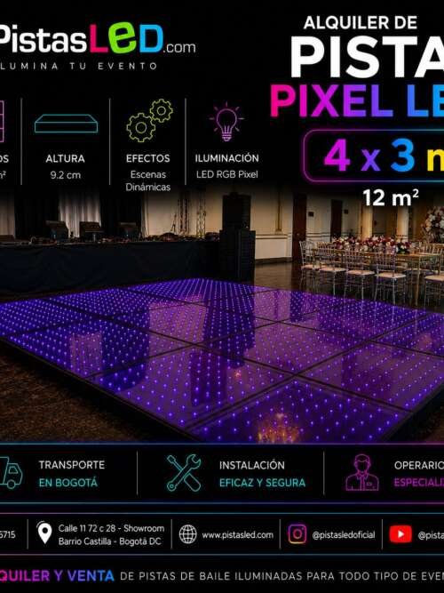 Alquiler de Pista de Baile Pixel LED 4x3 - 12 m2 (40-50 invitados)