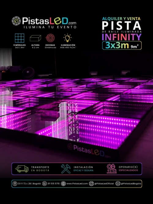 Alquiler de Pista de Baile Infinity LED 3x3 - 9 m2 (20-30 invitados)